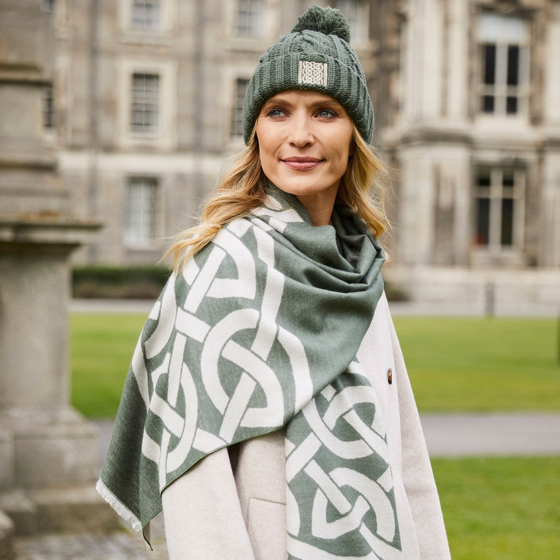 Book of Kells Celtic Reversible Scarf in Thyme & Grey