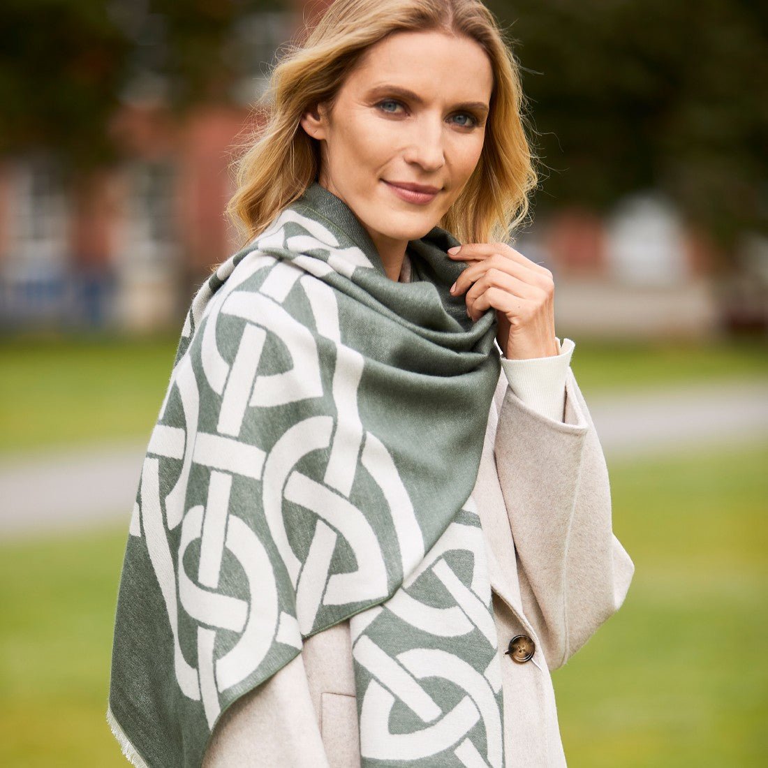 Book of Kells Celtic Reversible Scarf in Thyme & Grey