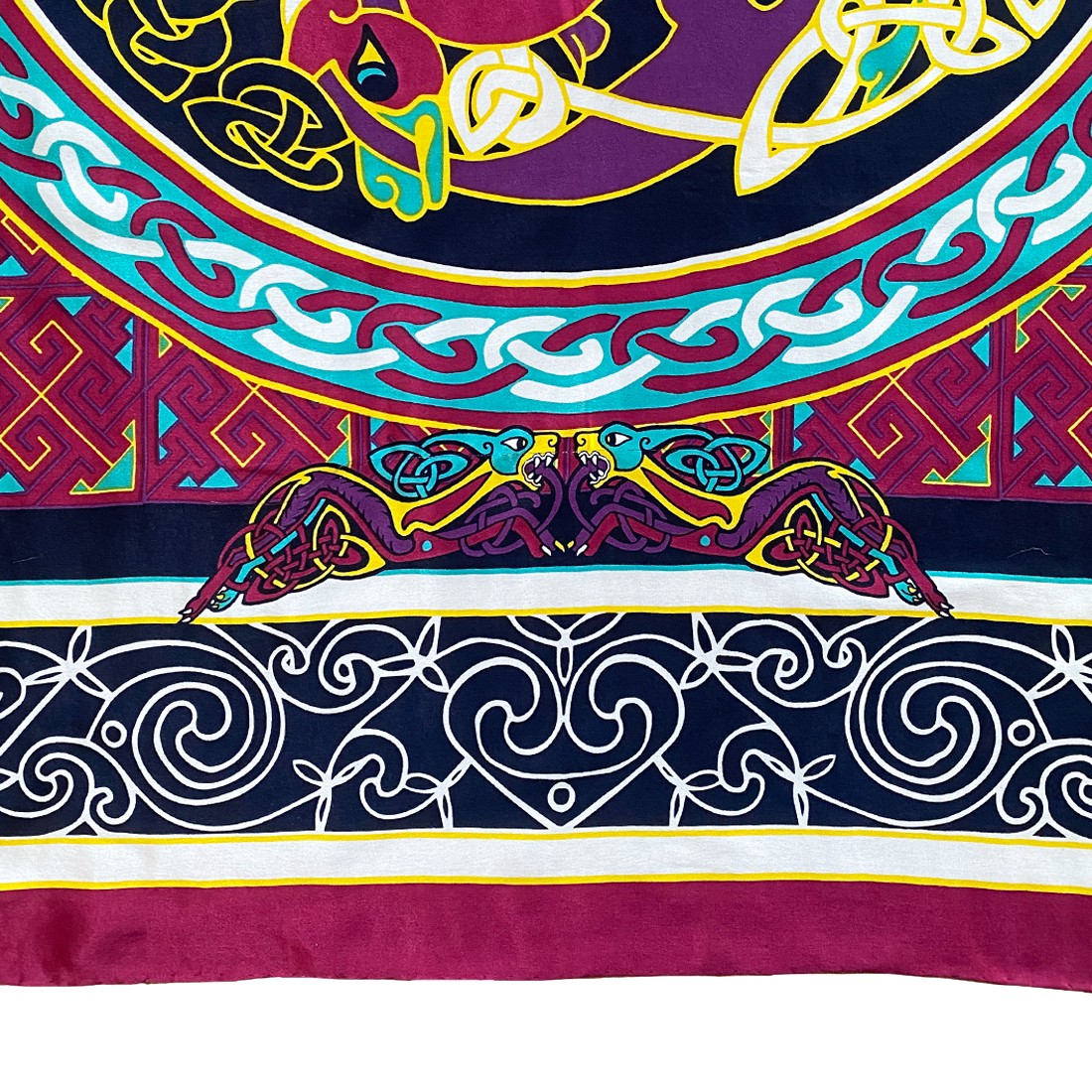 Book of Kells Celtic Silk Scarf in Burgundy & Navy