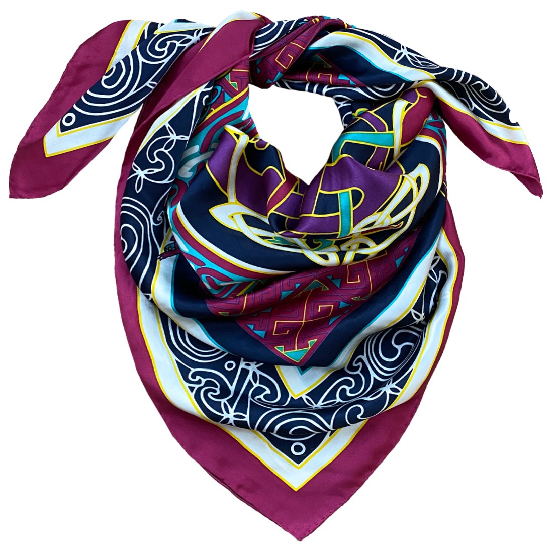 Book of Kells Celtic Silk Scarf in Burgundy & Navy