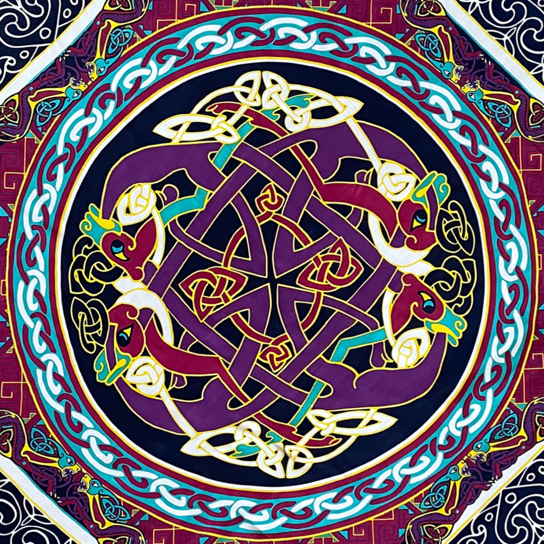 Book of Kells Celtic Silk Scarf in Burgundy & Navy