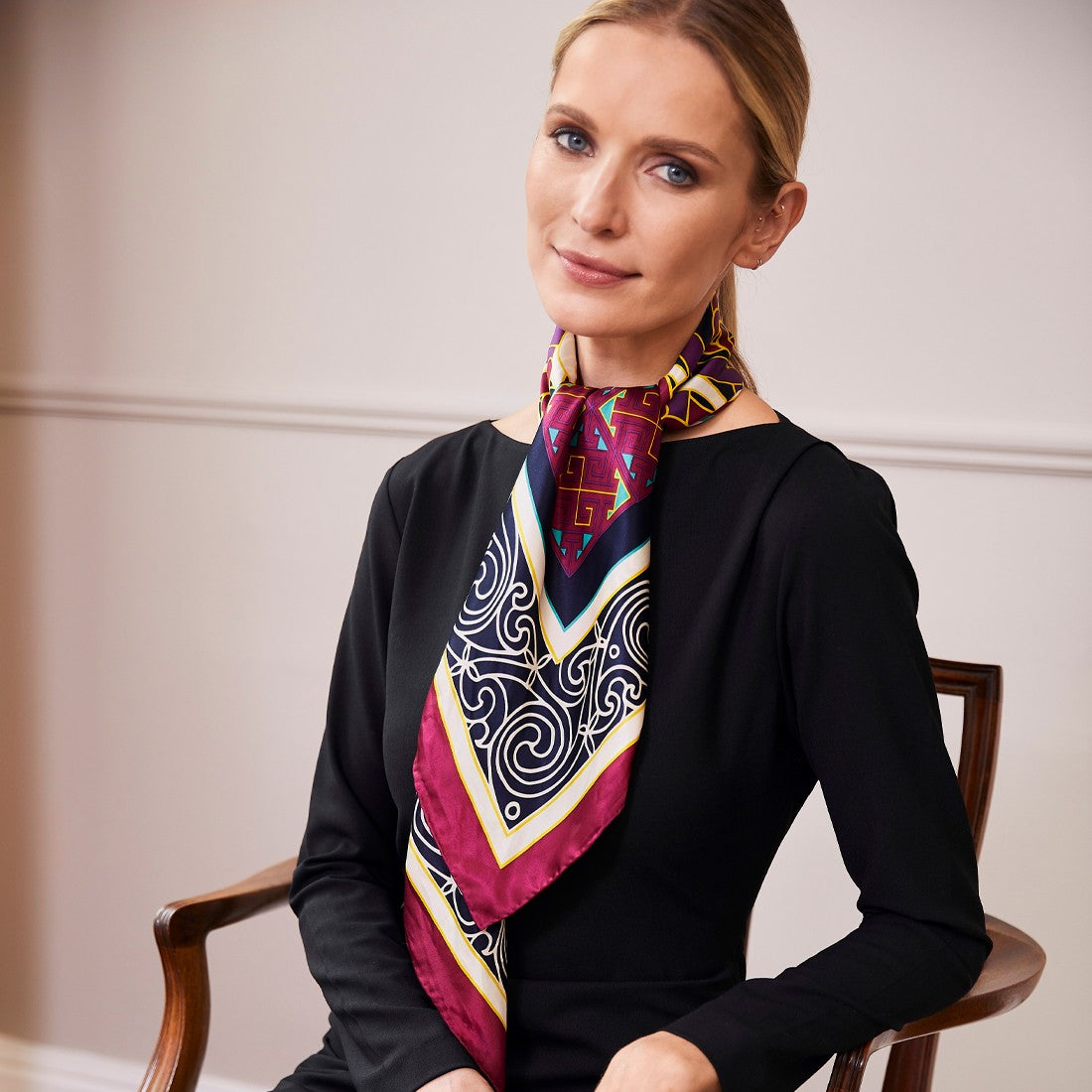 Book of Kells Celtic Silk Scarf in Burgundy & Navy