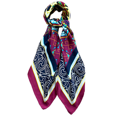 Book of Kells Celtic Silk Scarf in Burgundy & Navy