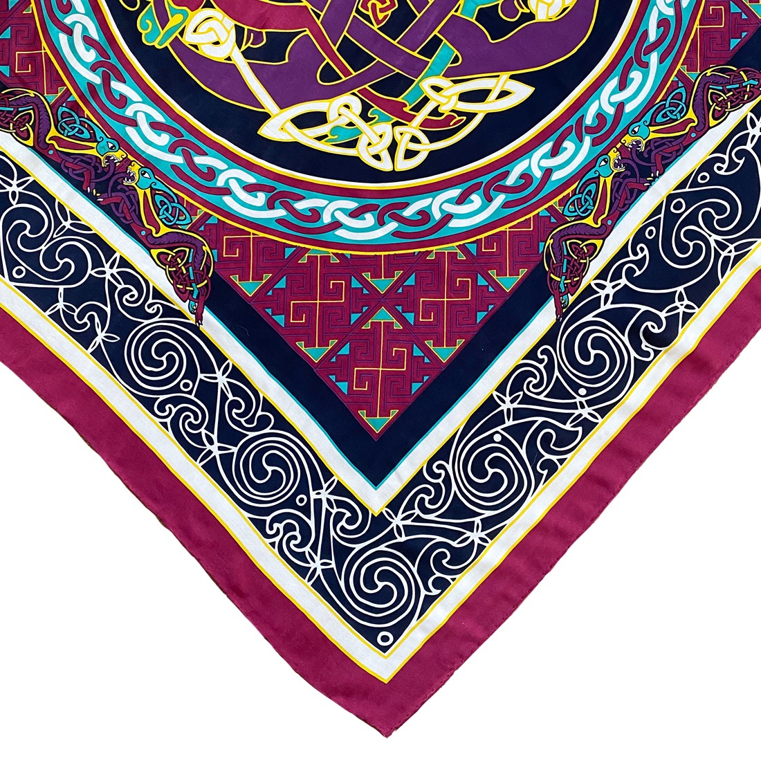 Book of Kells Celtic Silk Scarf in Burgundy & Navy