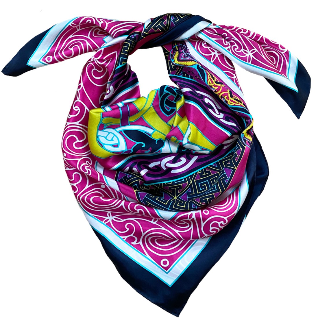 Book of Kells Celtic Silk Scarf in Cerise Pink & Lime