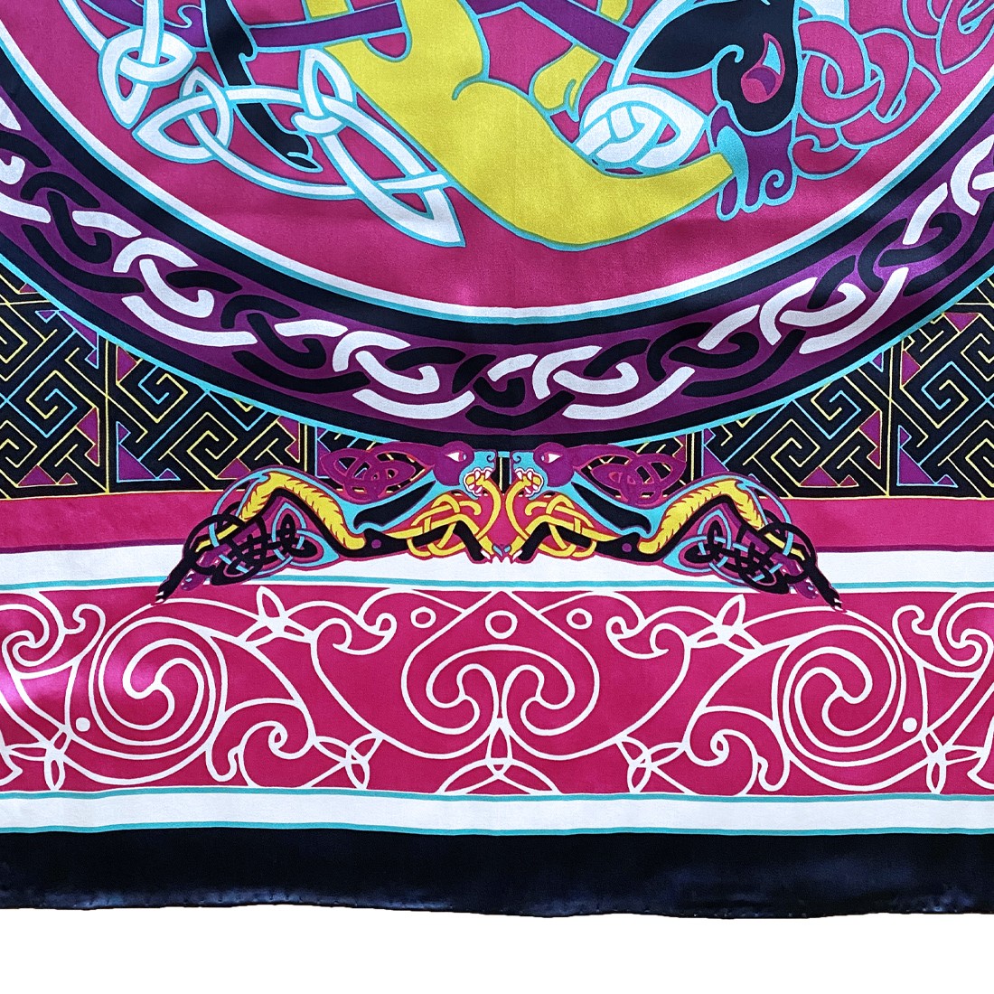 Book of Kells Celtic Silk Scarf in Cerise Pink & Lime