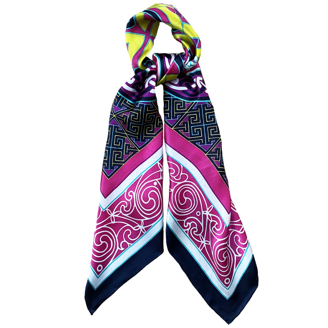Book of Kells Celtic Silk Scarf in Cerise Pink & Lime