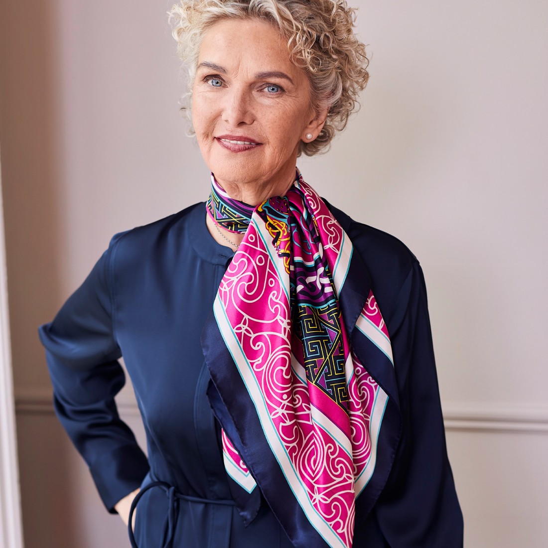 Book of Kells Celtic Silk Scarf in Cerise Pink & Lime