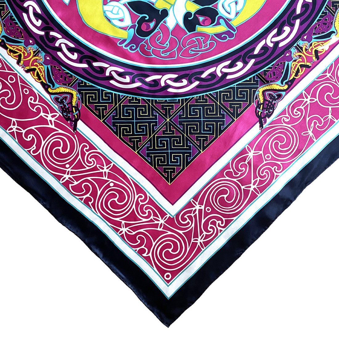 Book of Kells Celtic Silk Scarf in Cerise Pink & Lime