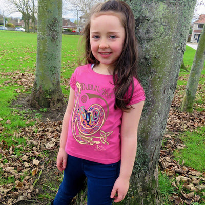Book of Kells Cerise Pink Celtic Swirl Frill Girls T-shirt