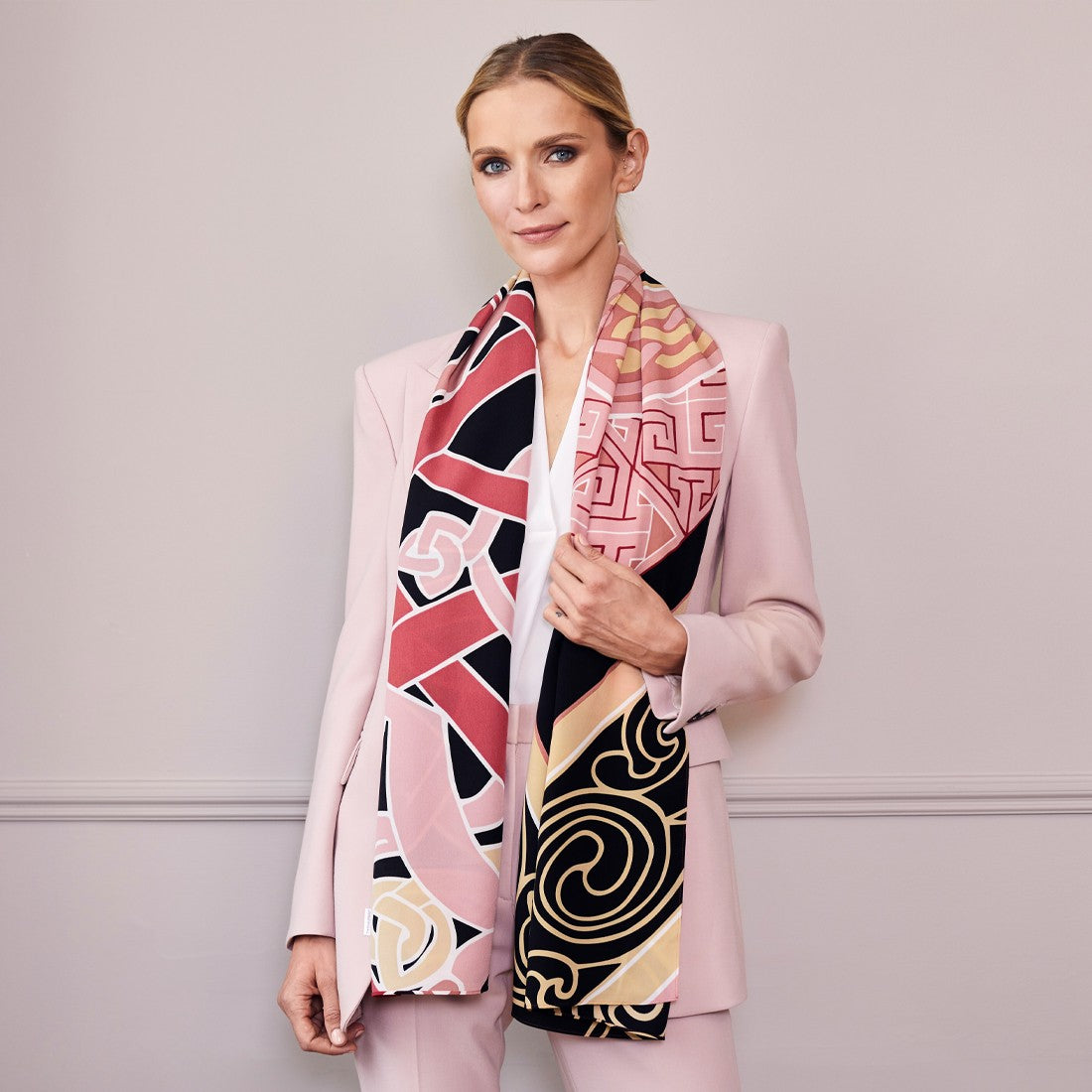 Book of Kells Large Celtic Scarf in Baby Pink & Beige