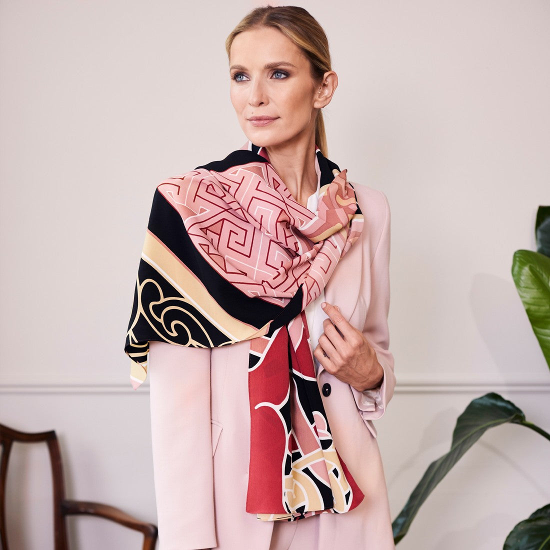 Book of Kells Large Celtic Scarf in Baby Pink & Beige