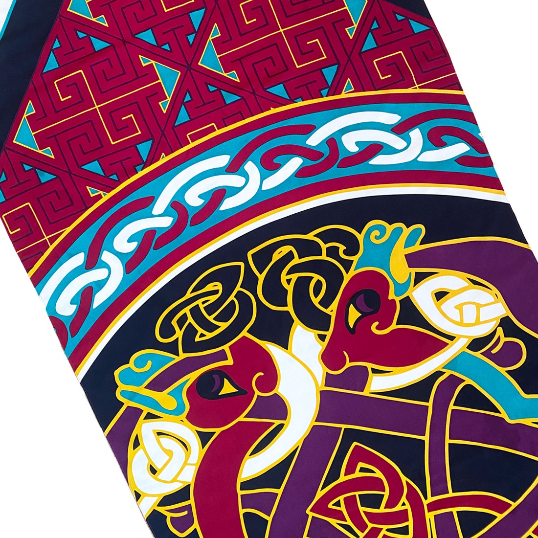 Book of Kells Large Celtic Scarf in Burgundy & Navy