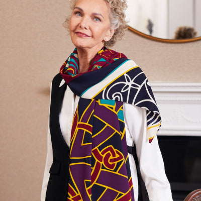 Book of Kells Large Celtic Scarf in Burgundy & Navy