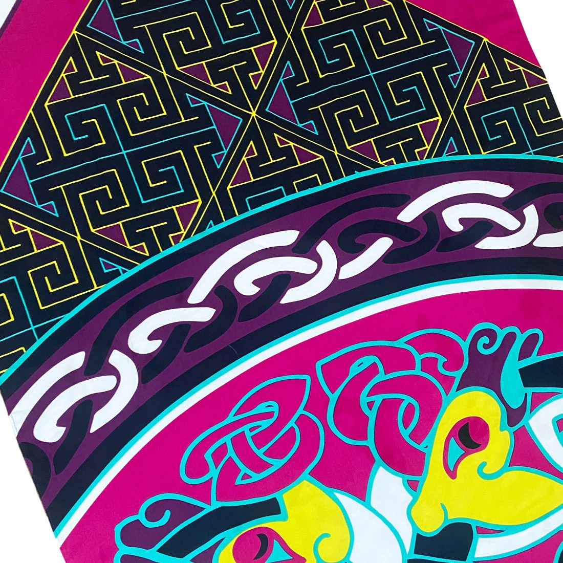 Book of Kells Large Celtic Scarf in Cerise Pink & Lime