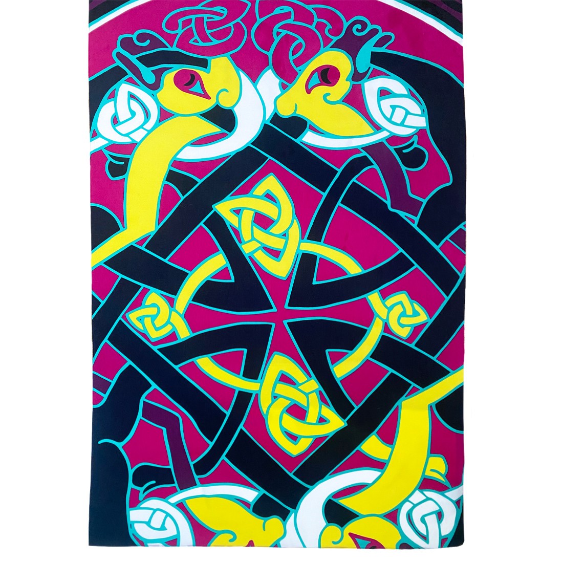 Book of Kells Large Celtic Scarf in Cerise Pink & Lime