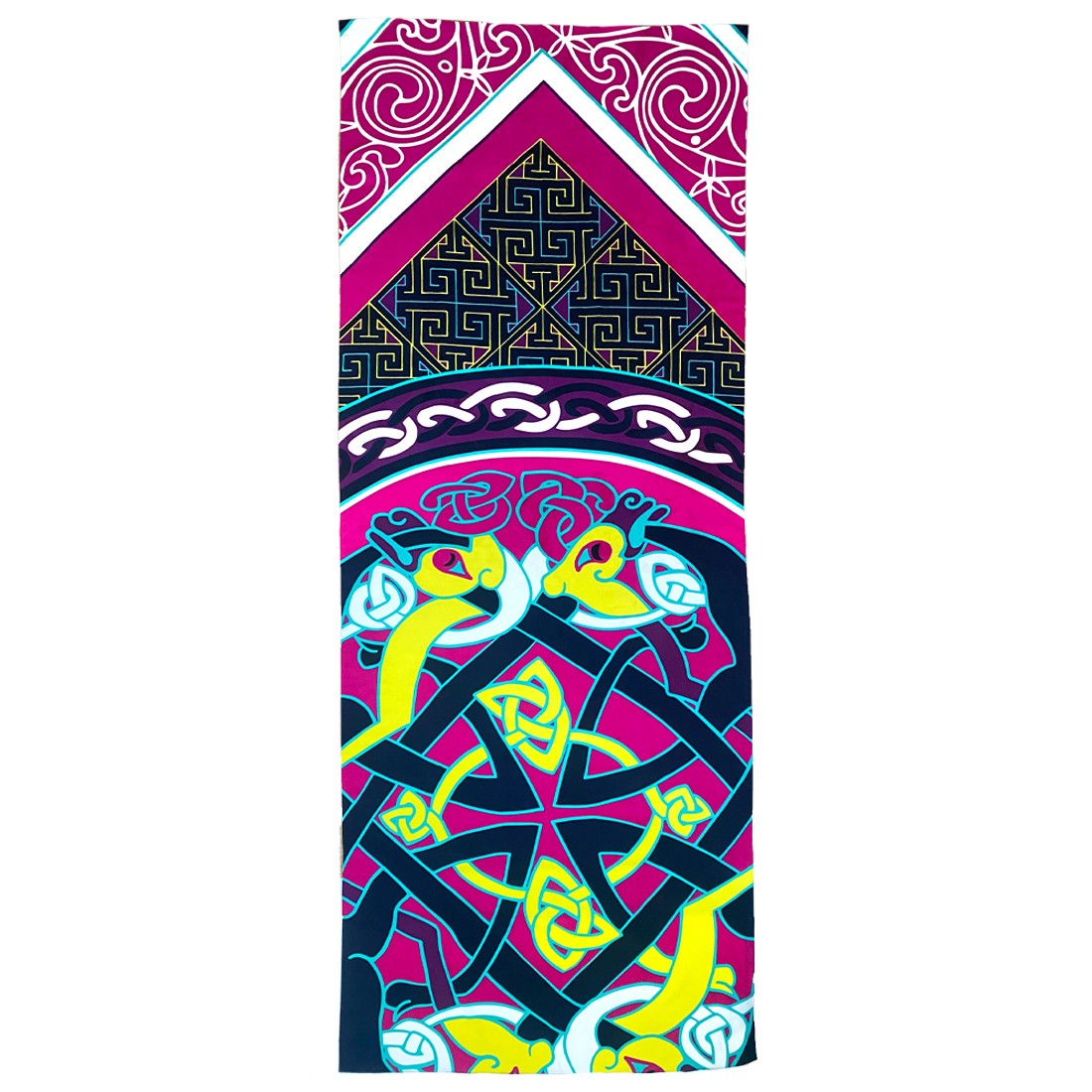 Book of Kells Large Celtic Scarf in Cerise Pink & Lime