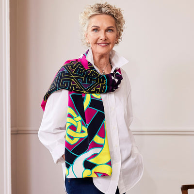 Book of Kells Large Celtic Scarf in Cerise Pink & Lime
