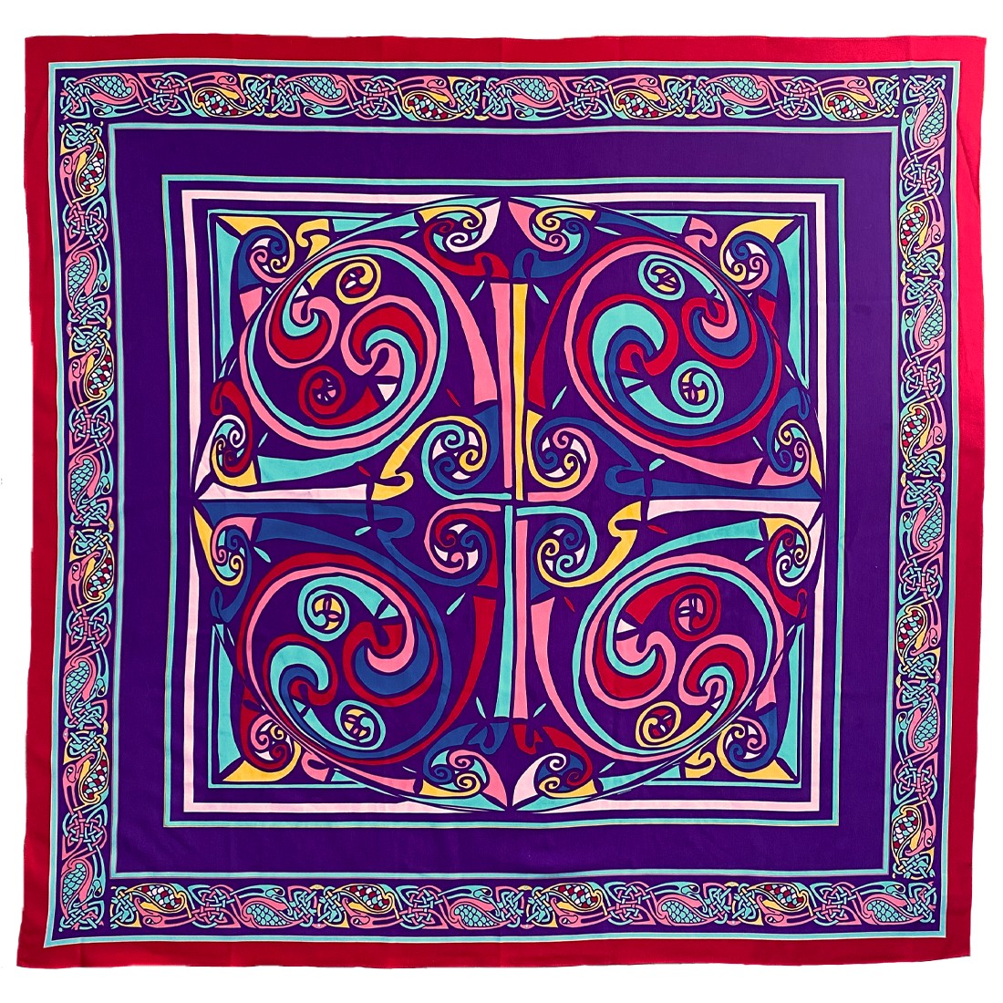 Book of Kells Large Celtic Square Scarf in Purple & Red