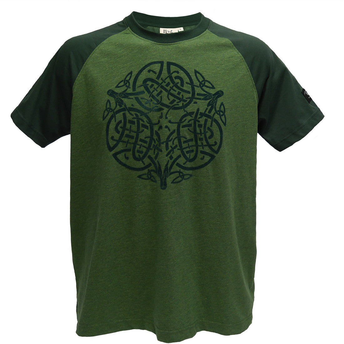 Book of Kells Moss Green Celtic Knot Raglan T-shirt