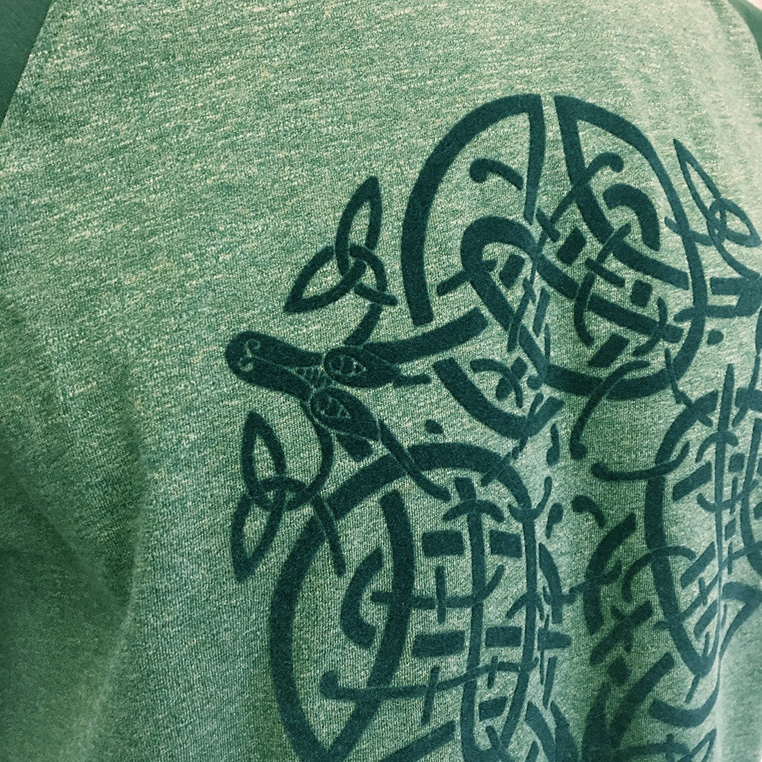 Book of Kells Moss Green Celtic Knot Raglan T-shirt