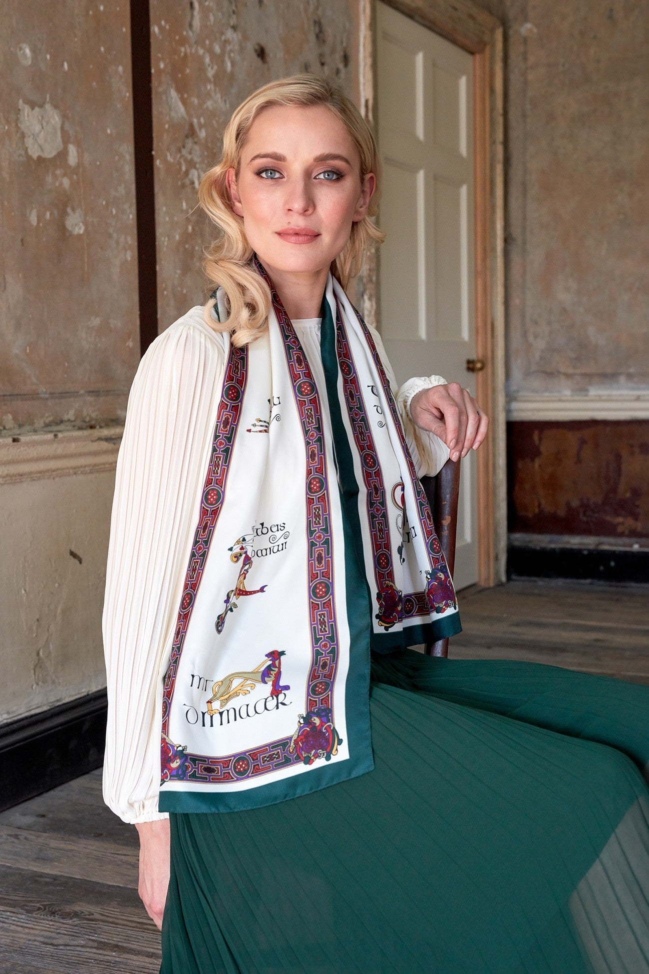 Book of Kells Signature Long Scarf in Bottle, Red & Purple