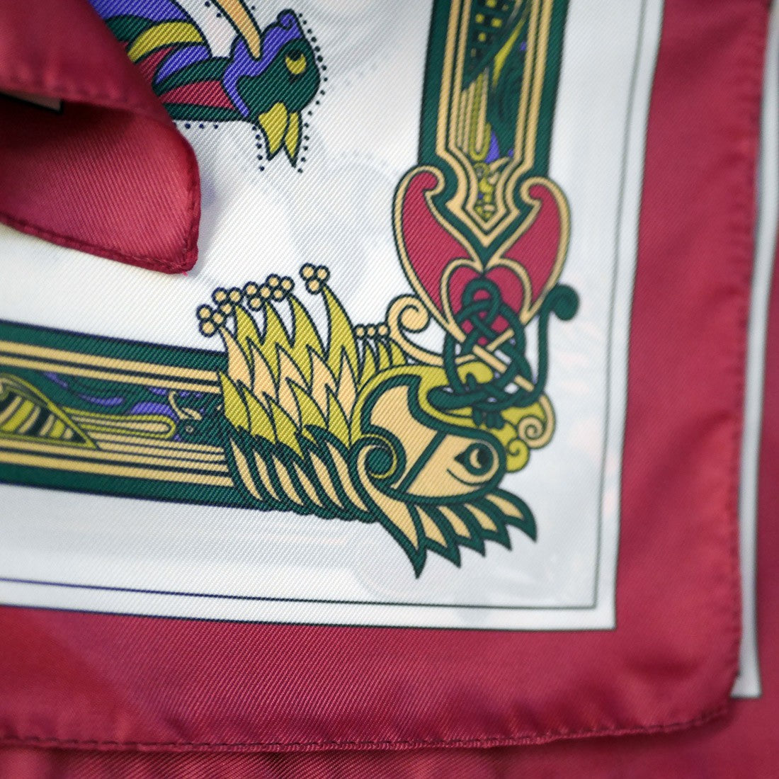 Book of Kells Signature Square Scarf in Wine, Purple & Bottle Green