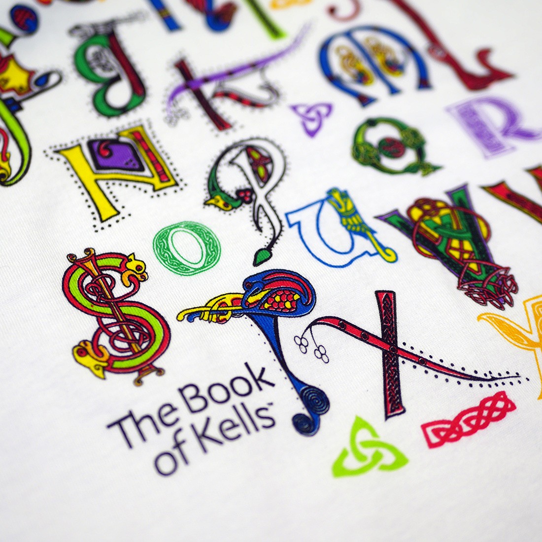 Book of Kells White/ Green Grindle Alphabet Kids Long Sleeve Raglan T-shirt