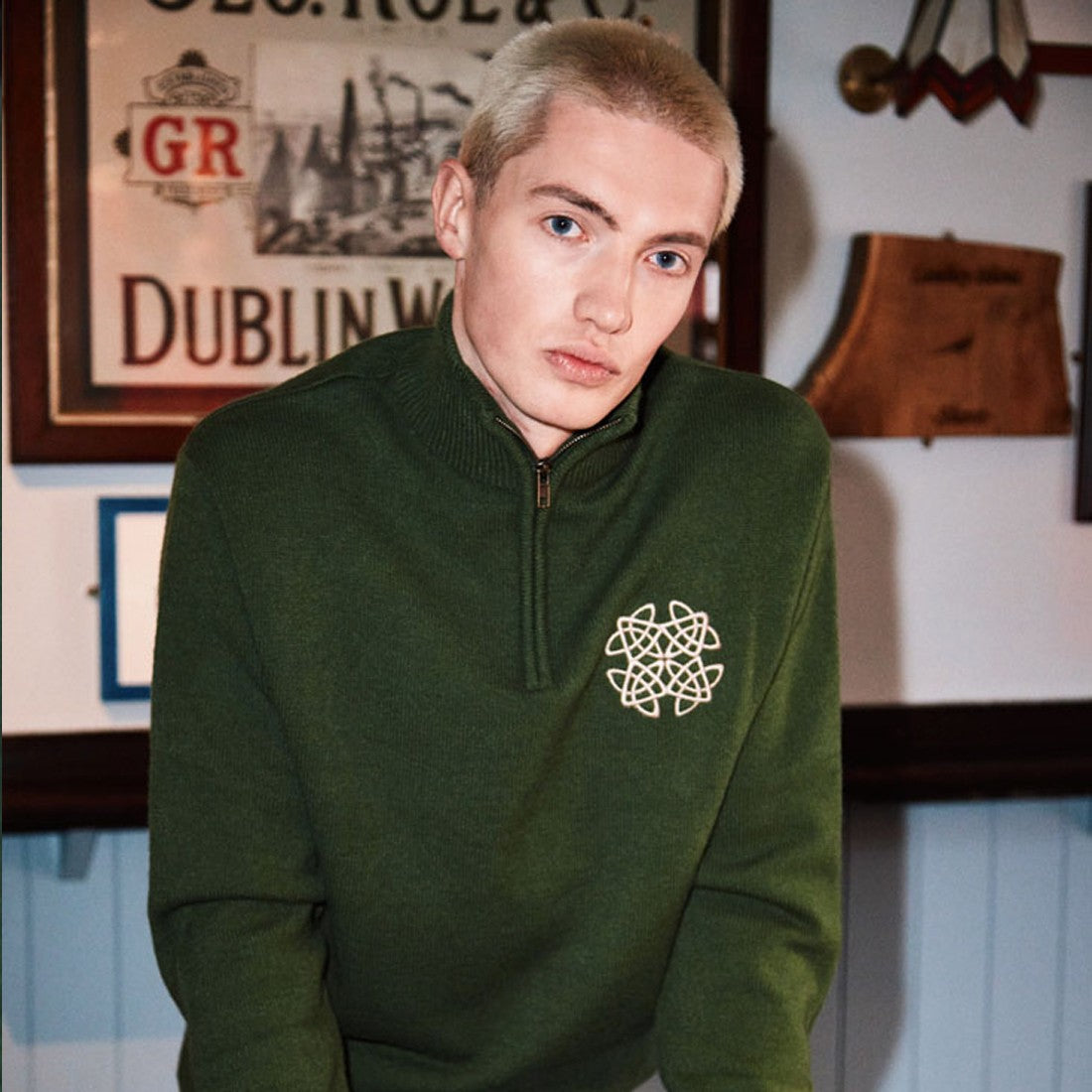 Celtic Knot 1/4 Zip Jumper in Sage