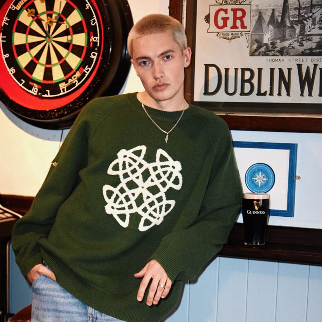 Celtic Knot Crew Neck Jumper in Sage