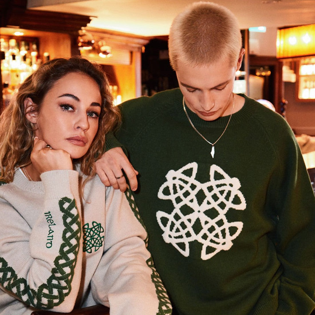 Celtic Knot Crew Neck Jumper in Sage