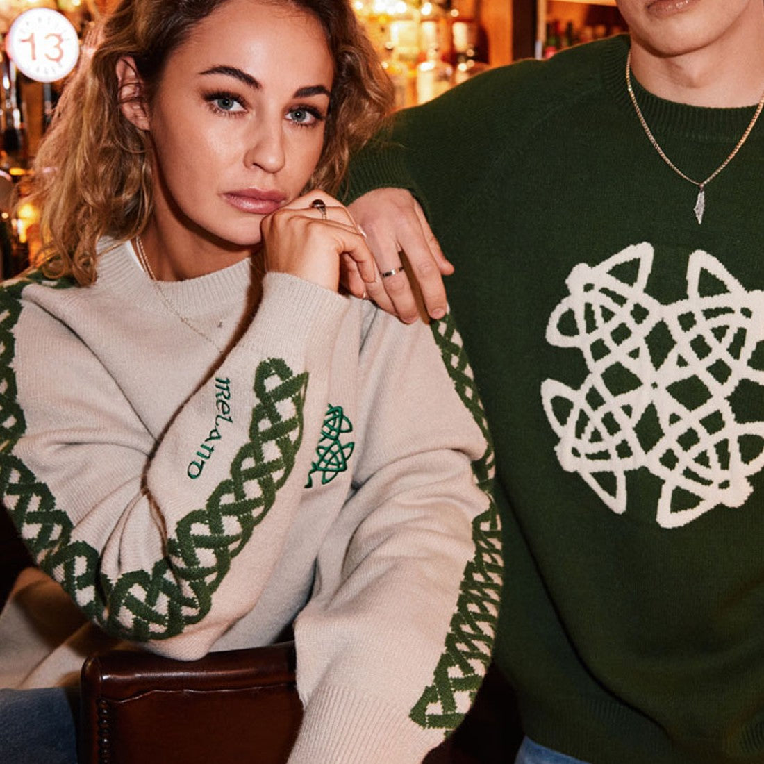 Celtic Knot Crew Neck Jumper in Stone
