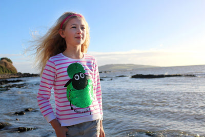 Cerise Pink/ White Stripe 2 Way Sequin Sheep Kids Sweatshirt