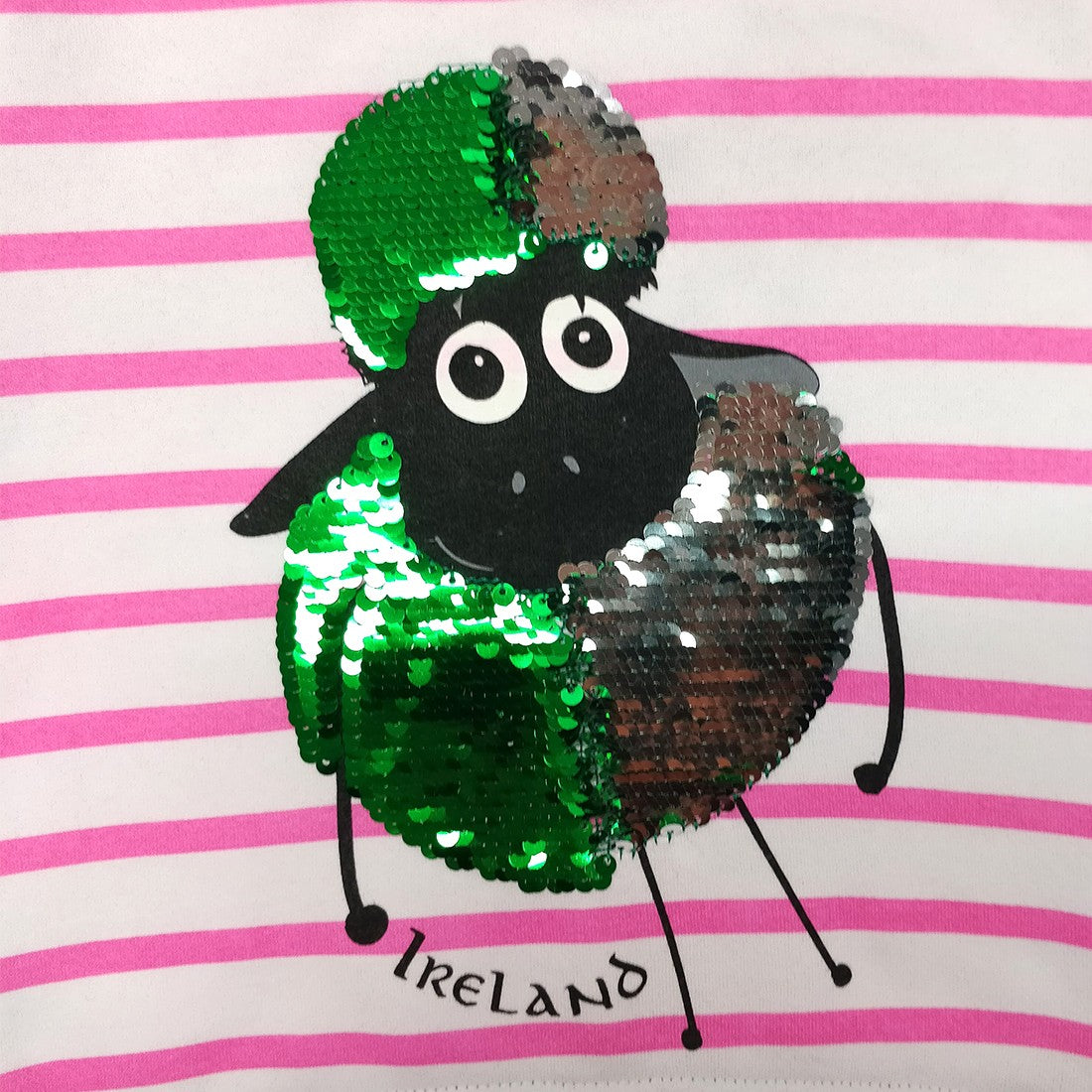 Cerise Pink/ White Stripe 2 Way Sequin Sheep Kids Sweatshirt