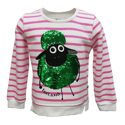 Cerise Pink/ White Stripe 2 Way Sequin Sheep Kids Sweatshirt