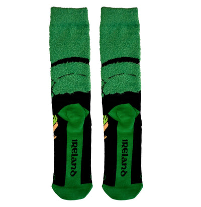 Chenille Leprechaun Mens Socks in Green & Black