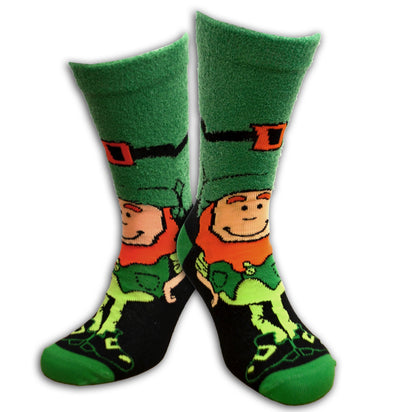 Chenille Leprechaun Mens Socks in Green & Black