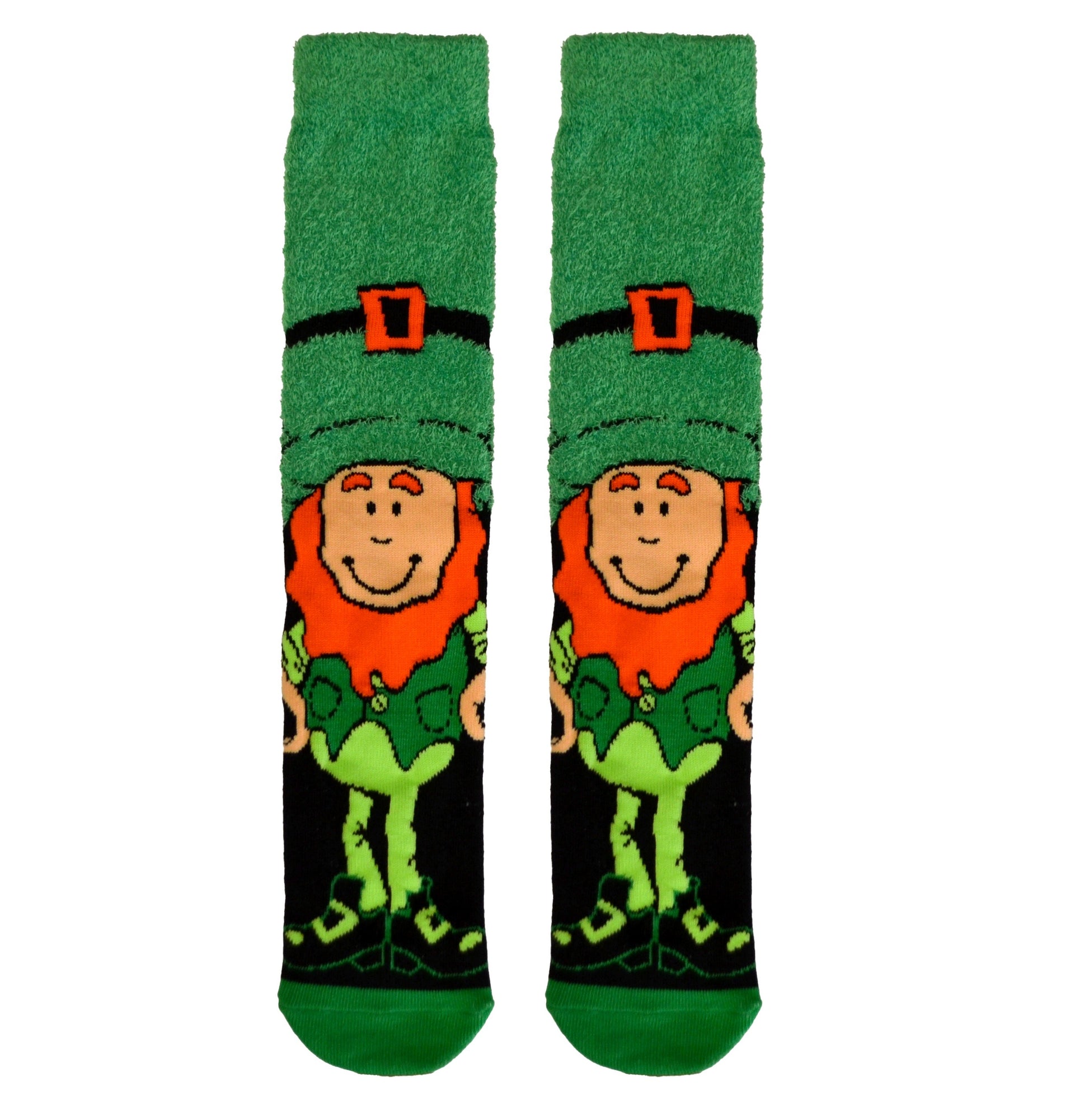 Chenille Leprechaun Mens Socks in Green & Black