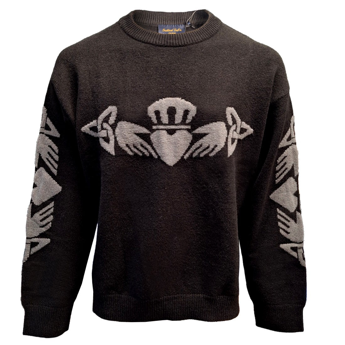 Claddagh Crew Neck Jumper in Black & Grey