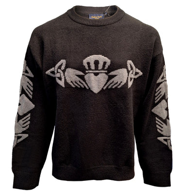 Claddagh Crew Neck Jumper in Black & Grey