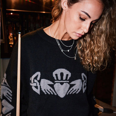 Claddagh Crew Neck Jumper in Black & Grey