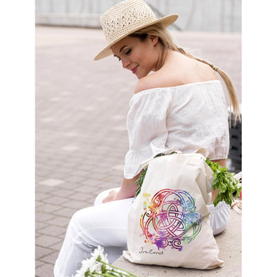 Coloured Celtic Knot Tote Bag in Natural Oat