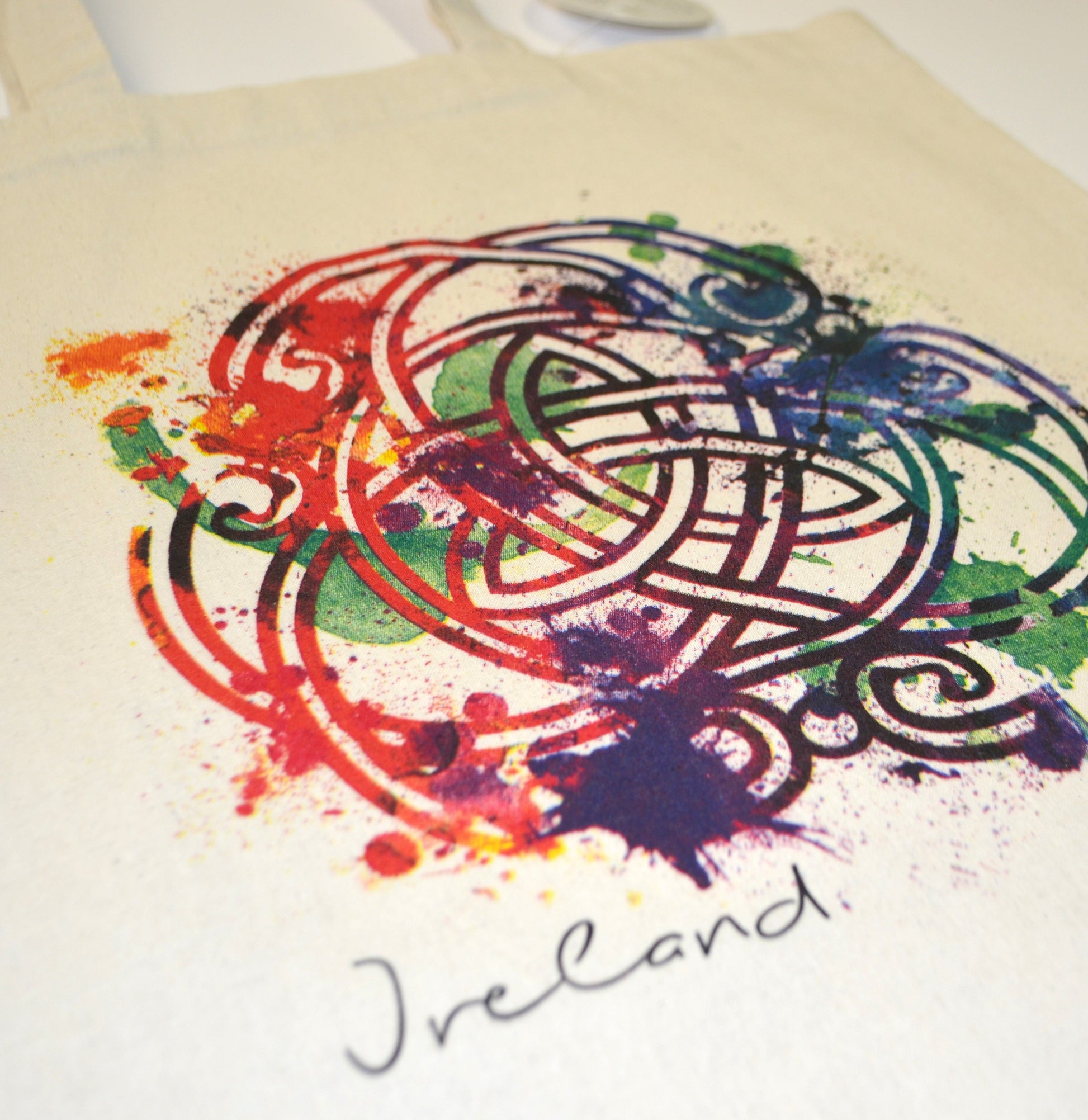 Coloured Celtic Knot Tote Bag in Natural Oat
