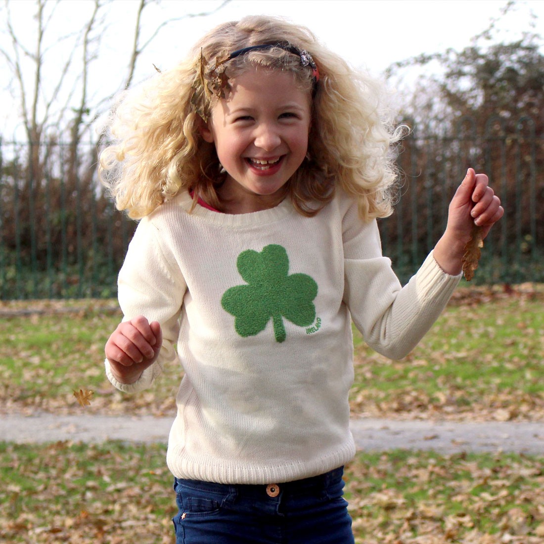 Cream Knit Emerald Shamrock Kids Jumper
