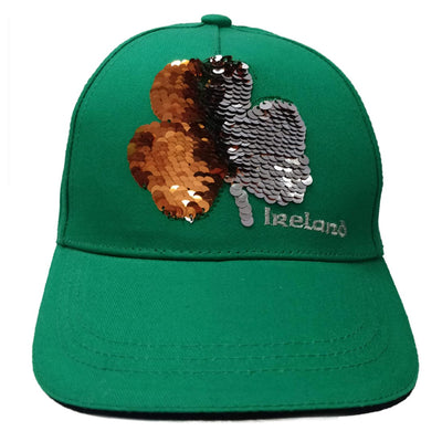 Kids Emerald Green Kids 2 Way Sequin Shamrock Baseball Cap