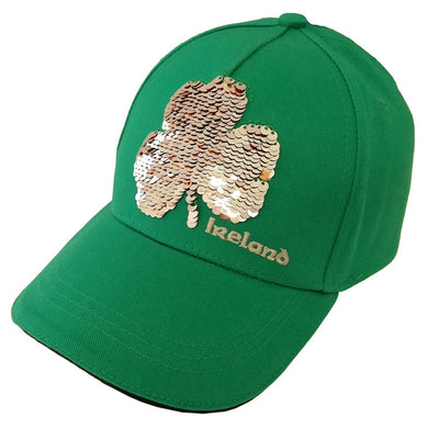 Kids Emerald Green Kids 2 Way Sequin Shamrock Baseball Cap