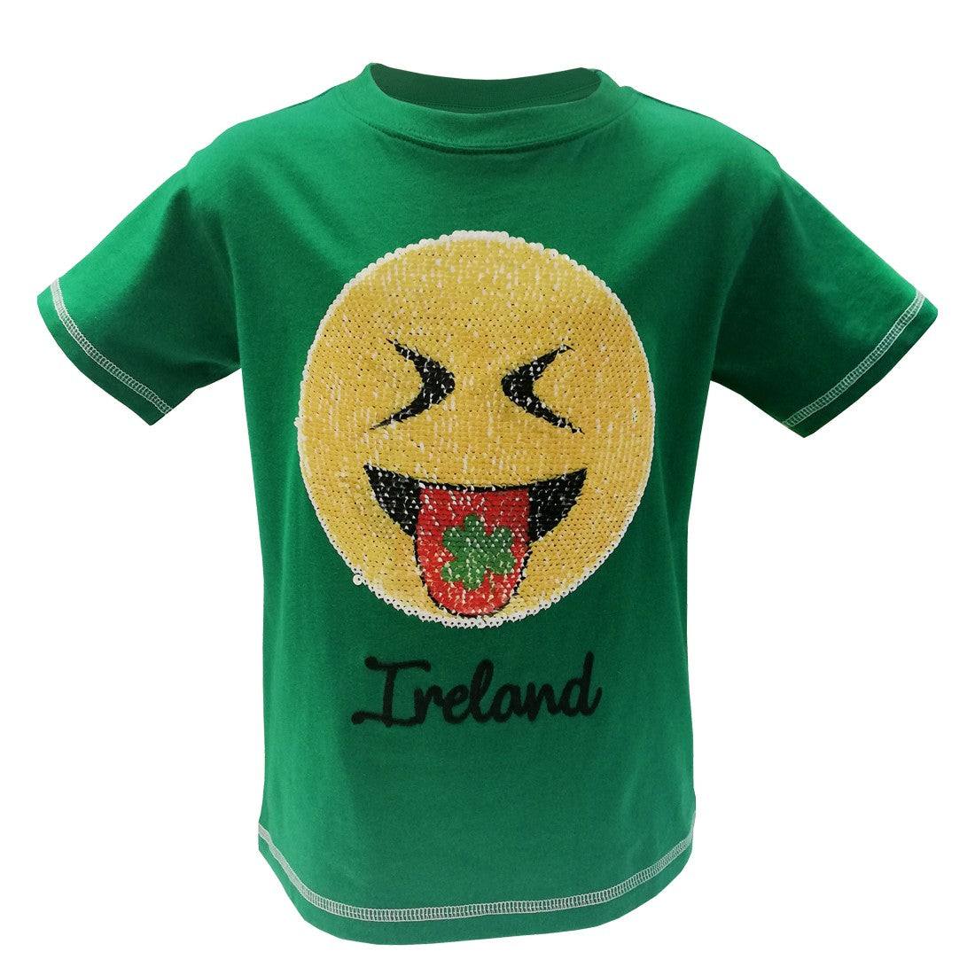 Emerald Green Ireland 2 Way Sequin Emoji Kids T-shirt