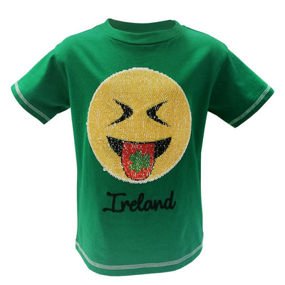 Emerald Green Ireland 2 Way Sequin Emoji Kids T-shirt
