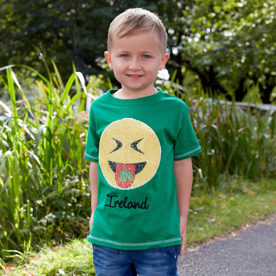 Emerald Green Ireland 2 Way Sequin Emoji Kids T-shirt