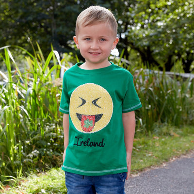 Emerald Green Ireland 2 Way Sequin Emoji Kids T-shirt